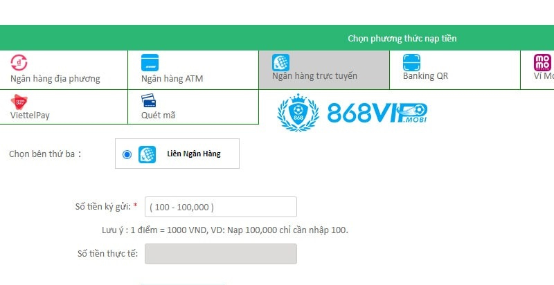 Hướng dẫn chi tiết cách nạp tiền vào tài khoản 868vip